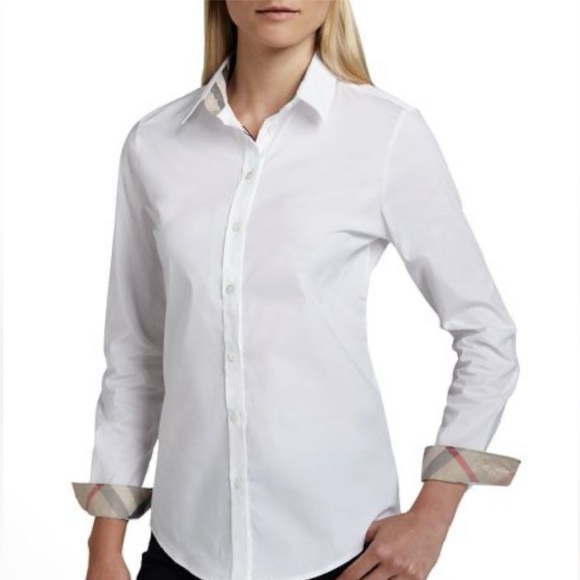 🌟HOST PICK🌟 Burberry White button down Classic Checked cuff - Picture 2 of 13